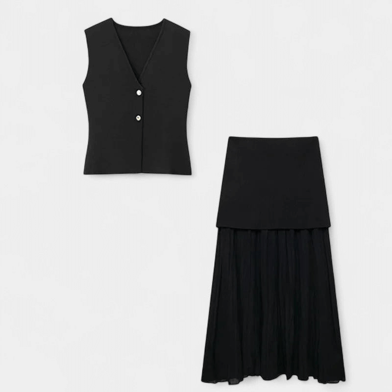 Gleame Tweedelige Outfit Set - Vrouwelijke set van lange rok en gilet