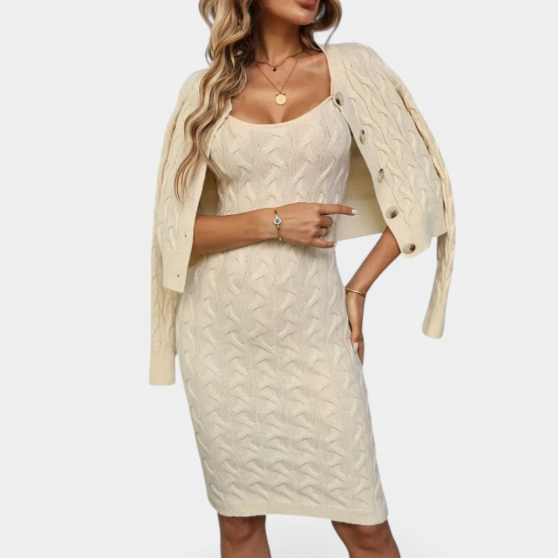 Gleame.-Outfit sets-Gleame Tweedelige Set - Elegant gebreide set van jurk met vest