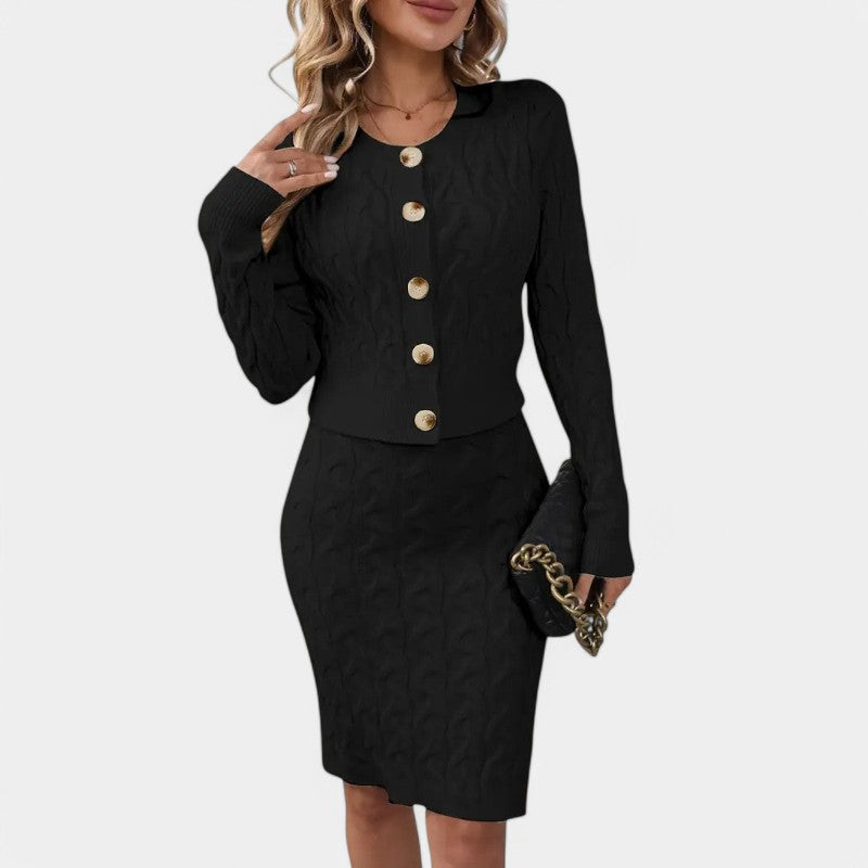 Gleame.-Outfit sets-Gleame Tweedelige Set - Elegant gebreide set van jurk met vest