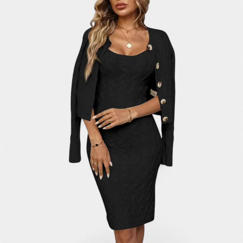 Gleame.-Outfit sets-Gleame Tweedelige Set - Elegant gebreide set van jurk met vest