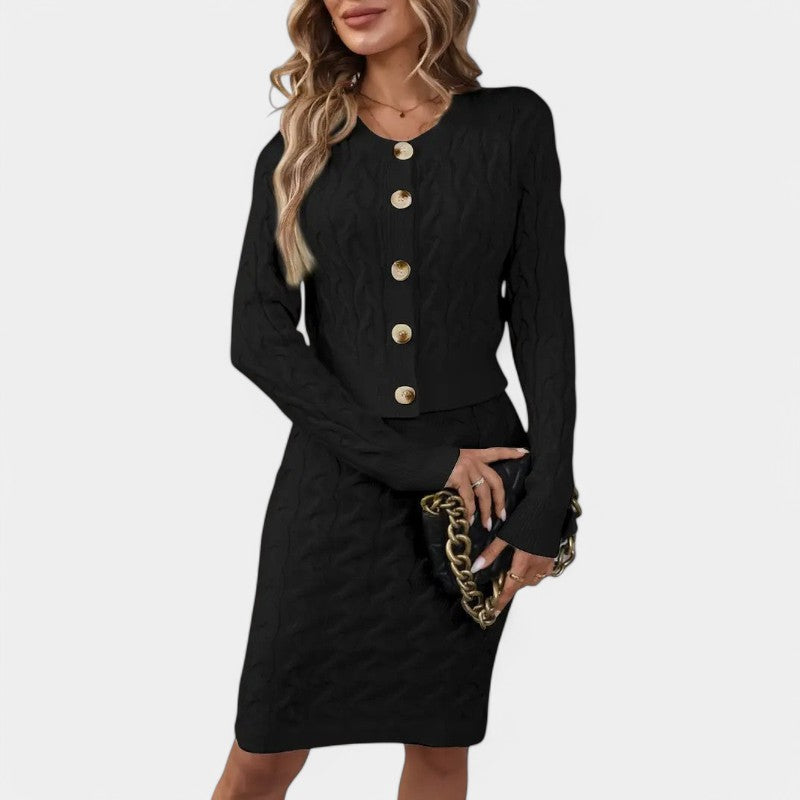 Gleame.-Outfit sets-Gleame Tweedelige Set - Elegant gebreide set van jurk met vest