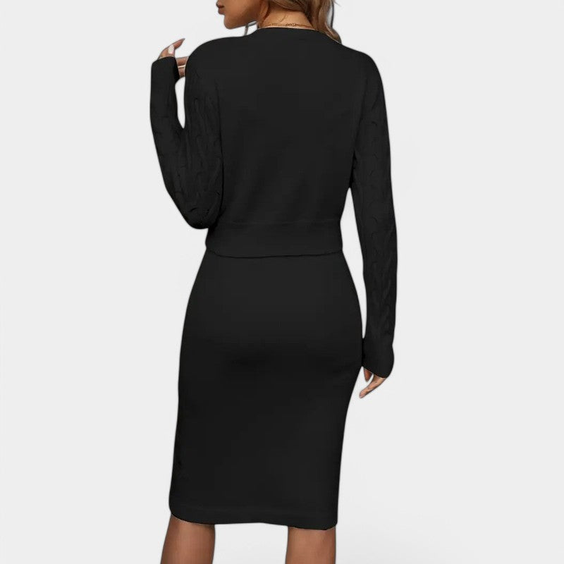 Gleame.-Outfit sets-Gleame Tweedelige Set - Elegant gebreide set van jurk met vest