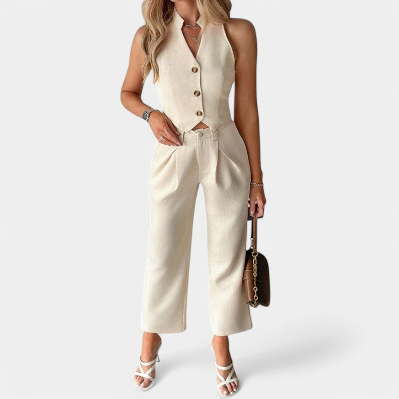 Gleame.-Outfit sets-Gleame Tweedelige Set - Gilet en rechte lange broek voor vrouwen