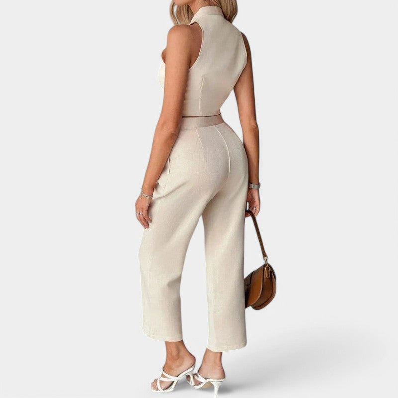 Gleame.-Outfit sets-Gleame Tweedelige Set - Gilet en rechte lange broek voor vrouwen
