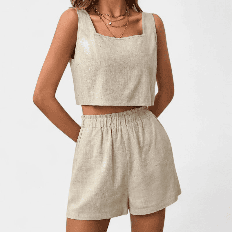 Gleame Tweedelige outfit Set - Linnen set van korte broek en crop top