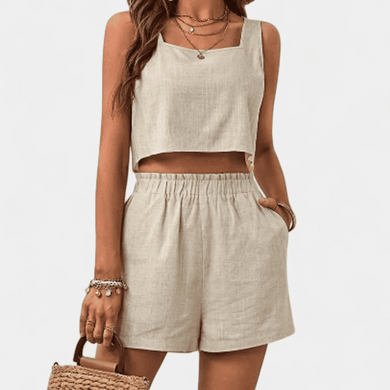 Gleame Tweedelige outfit Set - Linnen set van korte broek en crop top
