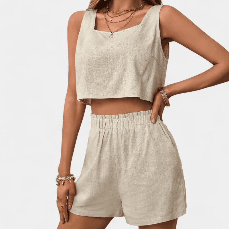 Gleame Tweedelige outfit Set - Linnen set van korte broek en crop top