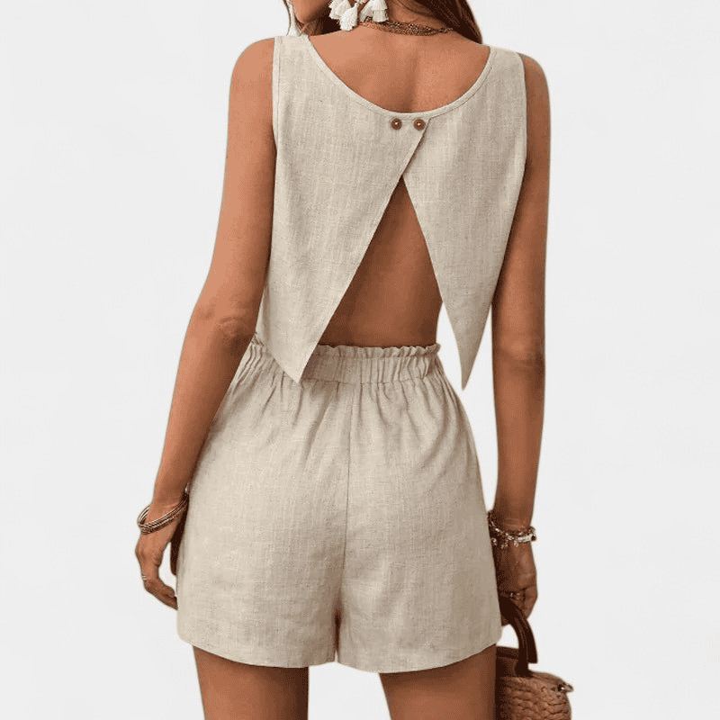 Gleame Tweedelige outfit Set - Linnen set van korte broek en crop top