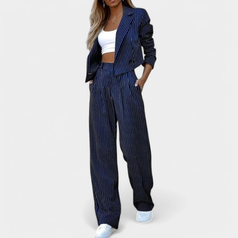 Gleame.-Outfit sets-Gleame dames pak - Cropped blazer met streepdessin en wijde broek
