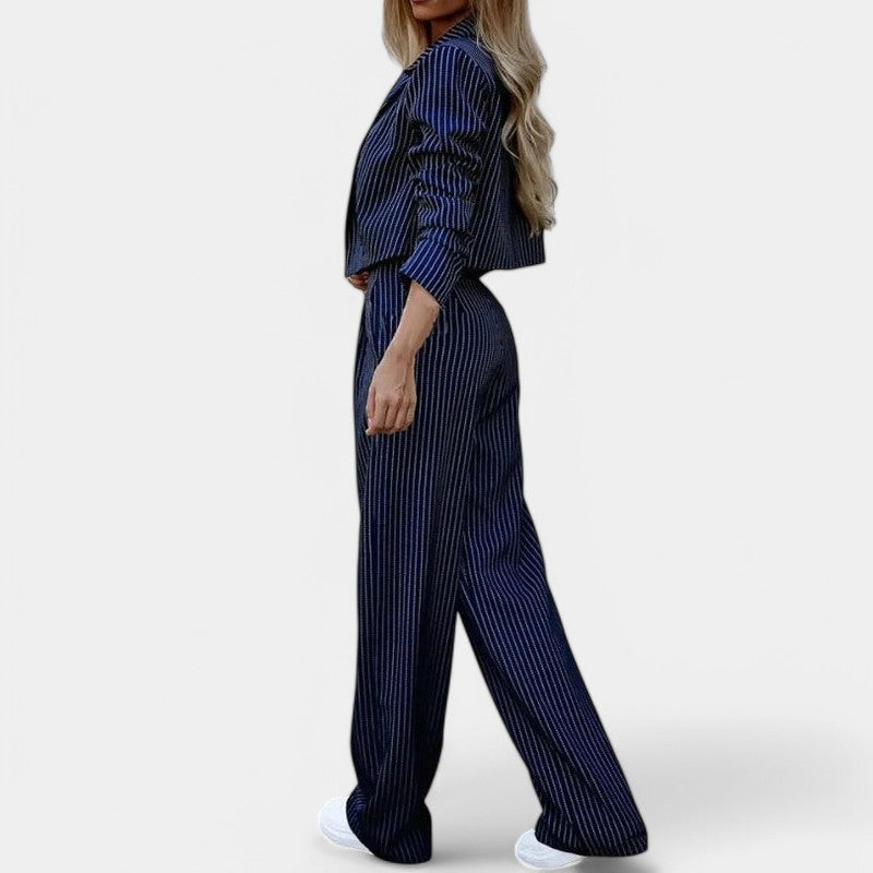 Gleame.-Outfit sets-Gleame dames pak - Cropped blazer met streepdessin en wijde broek