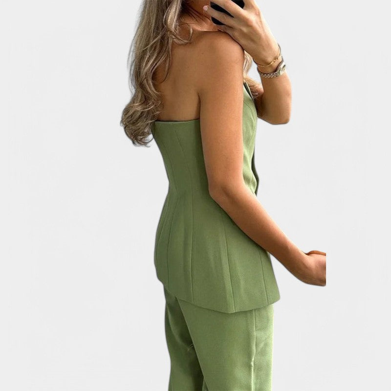 Gleame.-Outfit sets-Gleame pantalonpak - Strapless bustier top met wijde broek