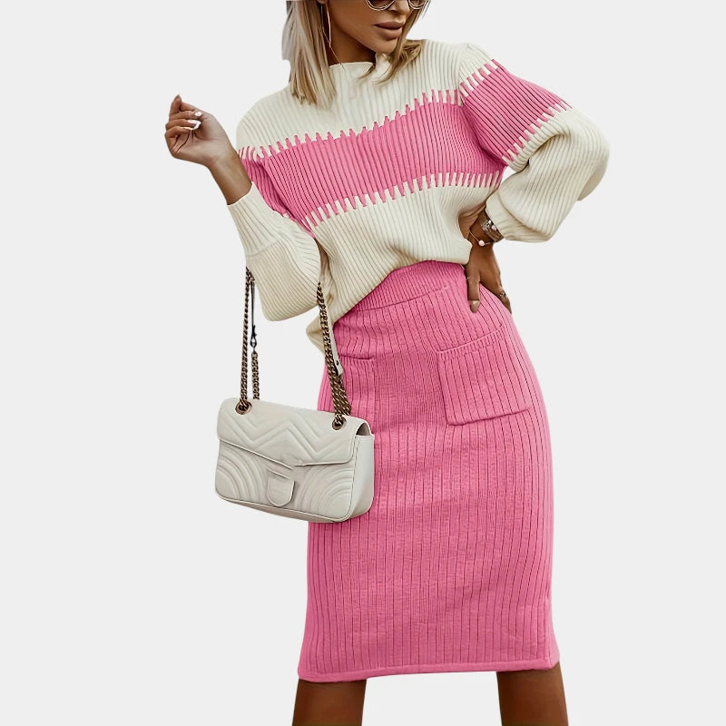 Gleame.-Outfit sets-Gleame trui set: tweedelige outfit met lange mouwen en rok