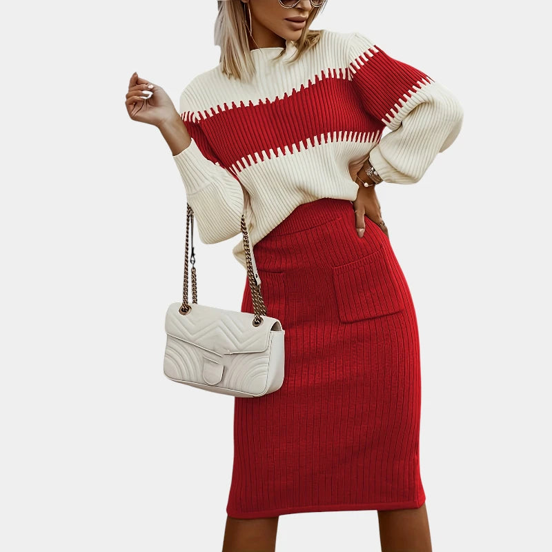Gleame.-Outfit sets-Gleame trui set: tweedelige outfit met lange mouwen en rok