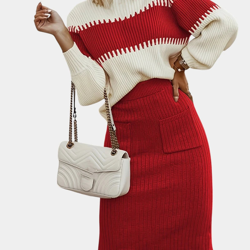 Gleame.-Outfit sets-Gleame trui set: tweedelige outfit met lange mouwen en rok