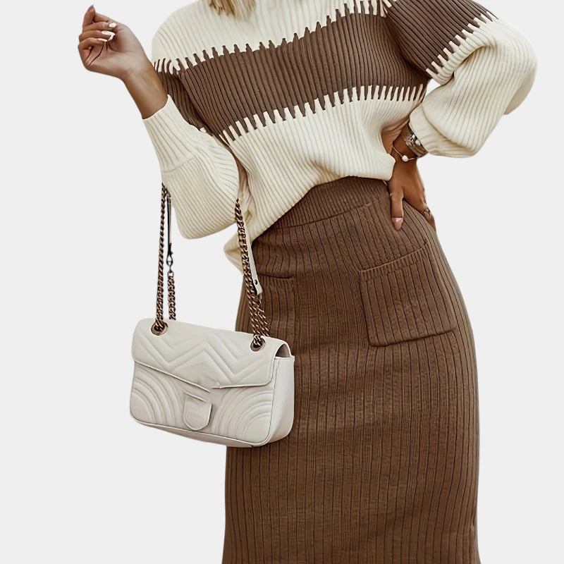 Gleame.-Outfit sets-Gleame trui set: tweedelige outfit met lange mouwen en rok