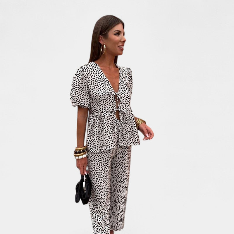Gleame.-Outfit sets-Gleame twee-delige sets - Casual dames twee-delige jumpsuit met hoge taille en wijde pijpen