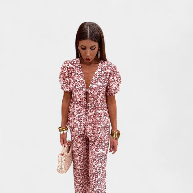 Gleame.-Outfit sets-Gleame twee-delige sets - Casual dames twee-delige jumpsuit met hoge taille en wijde pijpen