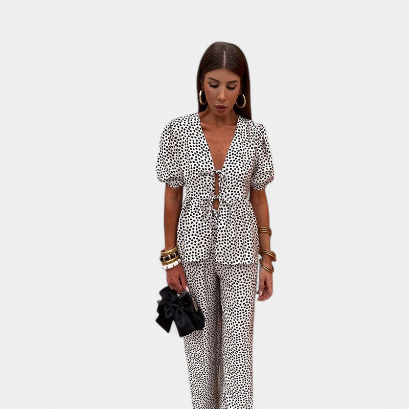 Gleame.-Outfit sets-Gleame twee-delige sets - Casual dames twee-delige jumpsuit met hoge taille en wijde pijpen