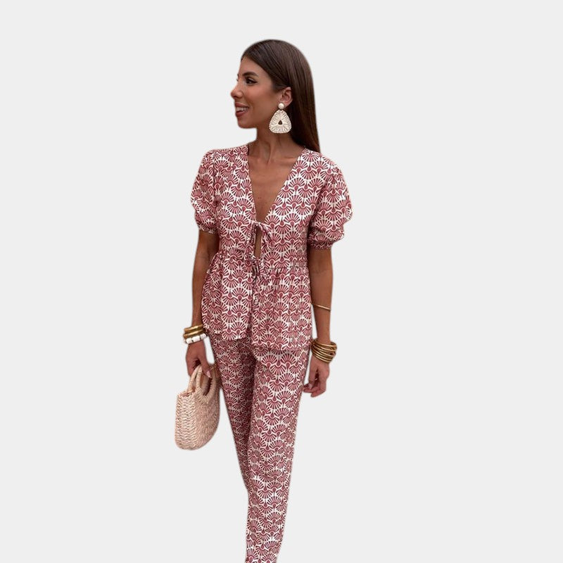 Gleame.-Outfit sets-Gleame twee-delige sets - Casual dames twee-delige jumpsuit met hoge taille en wijde pijpen