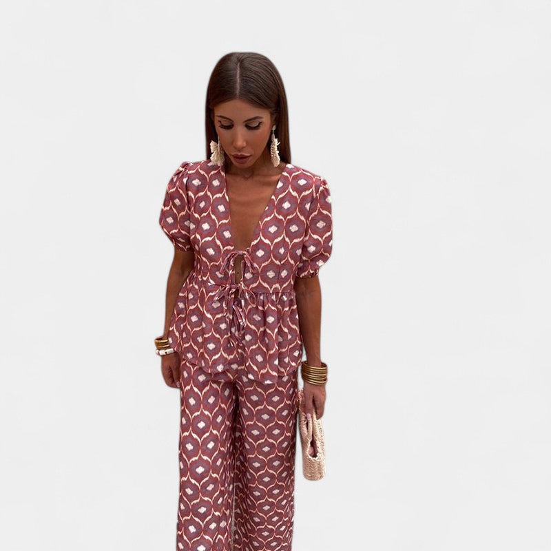 Gleame.-Outfit sets-Gleame twee-delige sets - Casual dames twee-delige jumpsuit met hoge taille en wijde pijpen