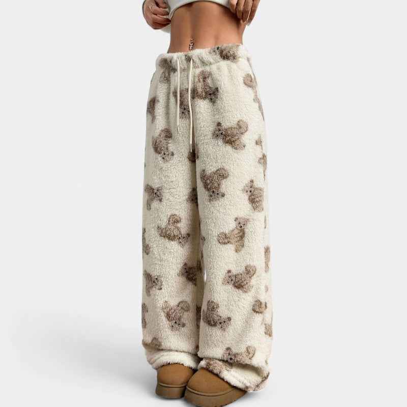 Gleame.-Pyjama-Gleame broek - Casual broek met berenprint en wijde pijpen
