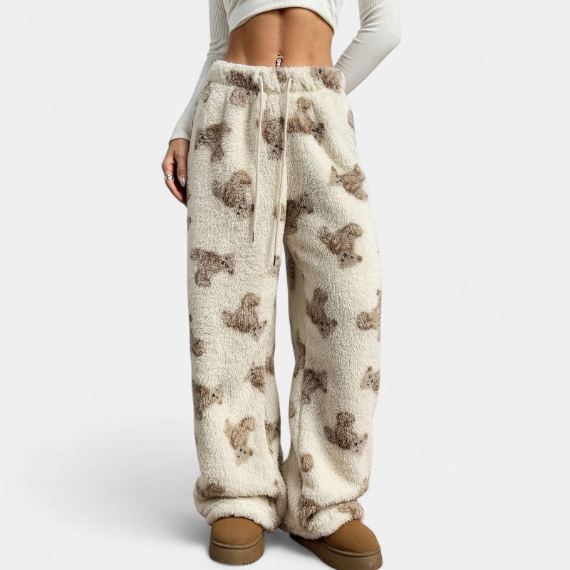 Gleame.-Pyjama-Gleame broek - Casual broek met berenprint en wijde pijpen