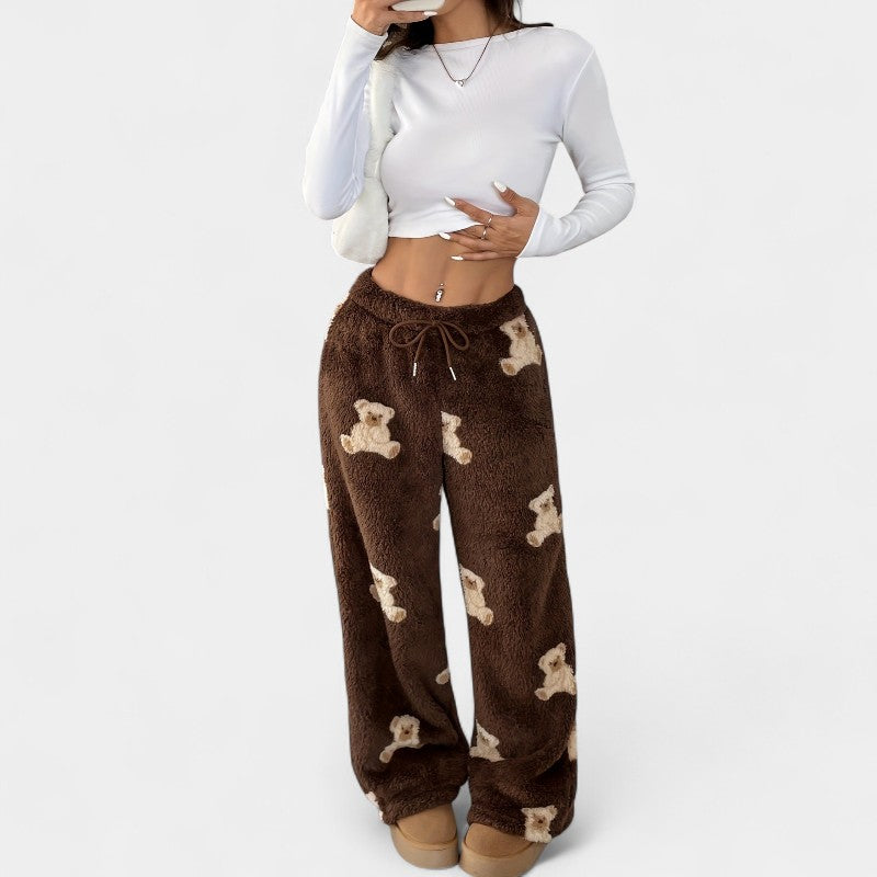 Gleame.-Pyjama-Gleame broek - Casual broek met berenprint en wijde pijpen