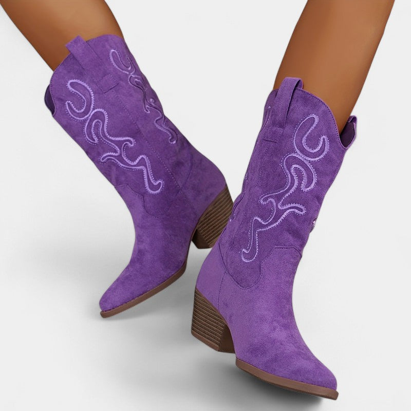 Gleame.-Schoenen-Gleame Dameslaarzen - Cowboylaarzen met chunky hak en stijlvolle details