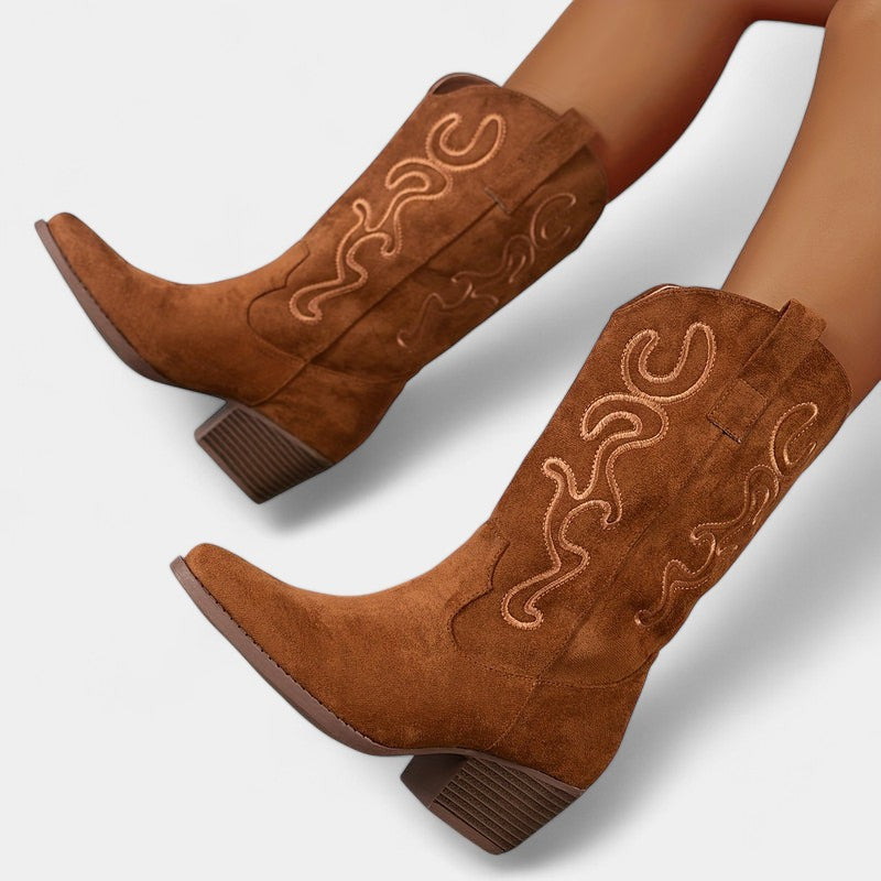 Gleame.-Schoenen-Gleame Dameslaarzen - Cowboylaarzen met chunky hak en stijlvolle details