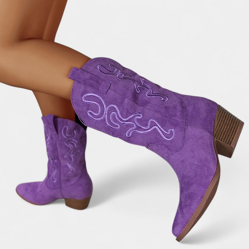 Gleame.-Schoenen-Gleame Dameslaarzen - Cowboylaarzen met chunky hak en stijlvolle details