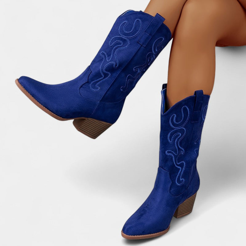 Gleame.-Schoenen-Gleame Dameslaarzen - Cowboylaarzen met chunky hak en stijlvolle details