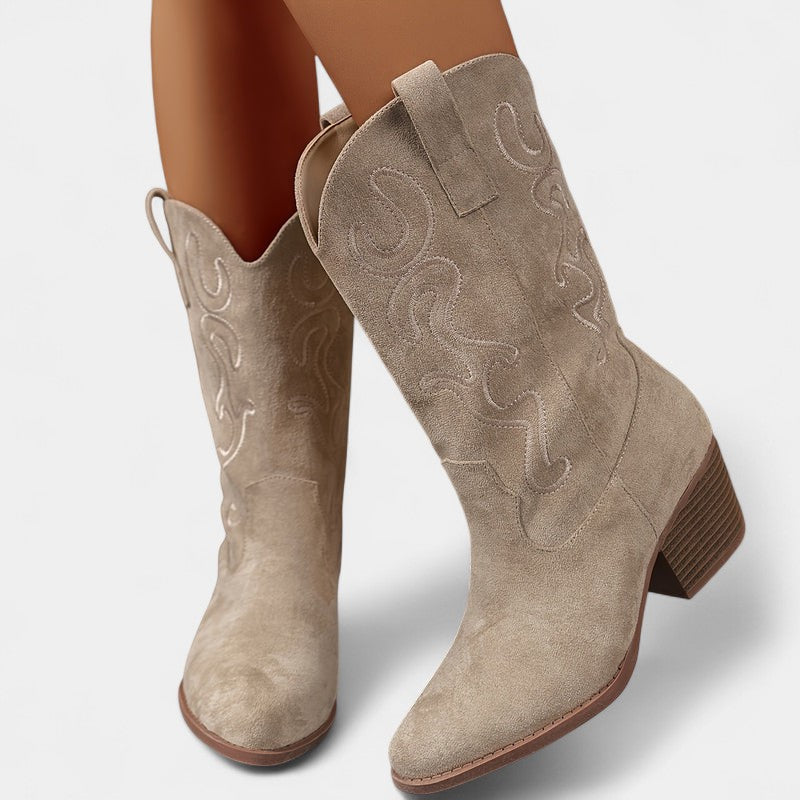 Gleame.-Schoenen-Gleame Dameslaarzen - Cowboylaarzen met chunky hak en stijlvolle details