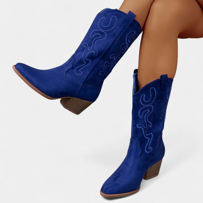 Gleame.-Schoenen-Gleame Dameslaarzen - Cowboylaarzen met chunky hak en stijlvolle details