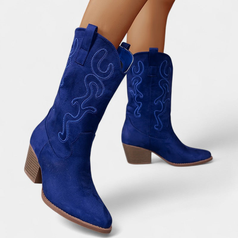 Gleame.-Schoenen-Gleame Dameslaarzen - Cowboylaarzen met chunky hak en stijlvolle details