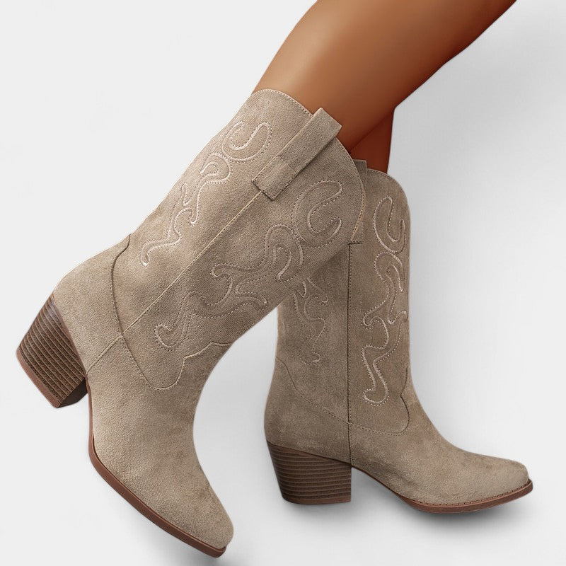 Gleame.-Schoenen-Gleame Dameslaarzen - Cowboylaarzen met chunky hak en stijlvolle details