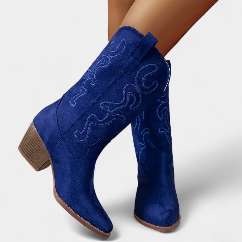 Gleame.-Schoenen-Gleame Dameslaarzen - Cowboylaarzen met chunky hak en stijlvolle details