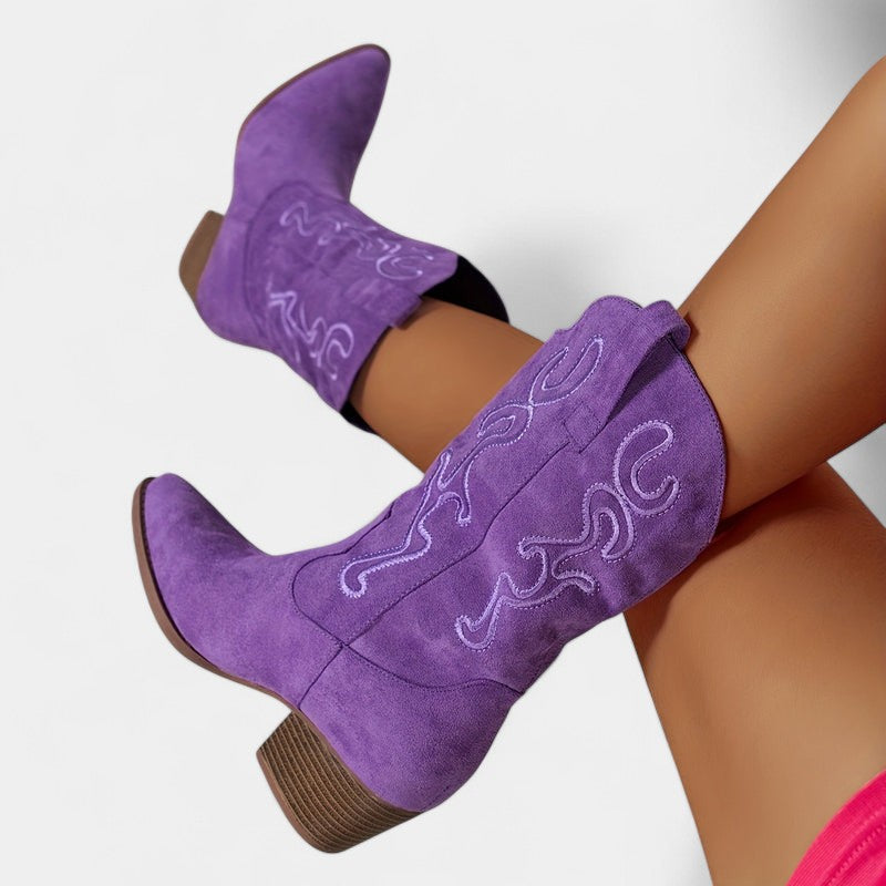 Gleame.-Schoenen-Gleame Dameslaarzen - Cowboylaarzen met chunky hak en stijlvolle details