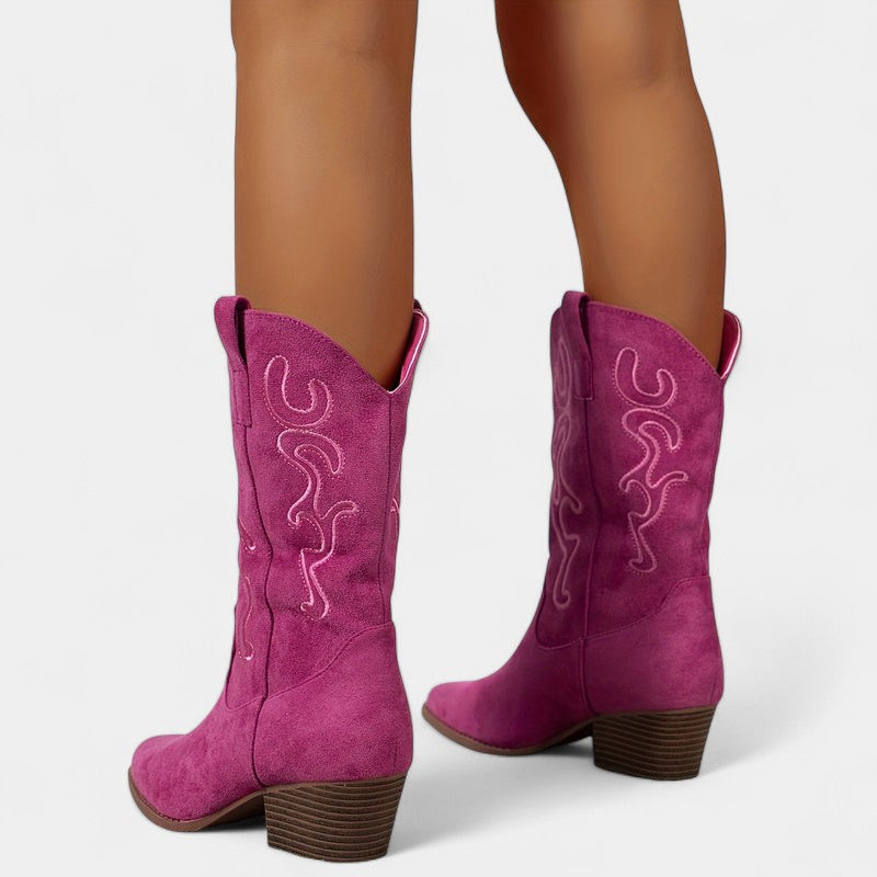 Gleame.-Schoenen-Gleame Dameslaarzen - Cowboylaarzen met chunky hak en stijlvolle details