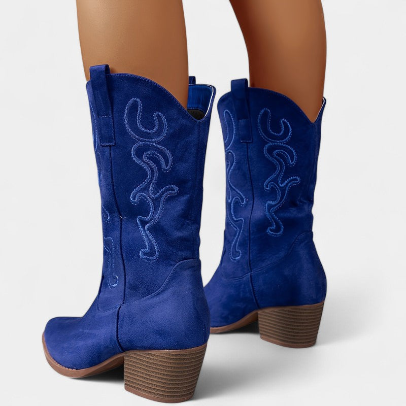 Gleame.-Schoenen-Gleame Dameslaarzen - Cowboylaarzen met chunky hak en stijlvolle details