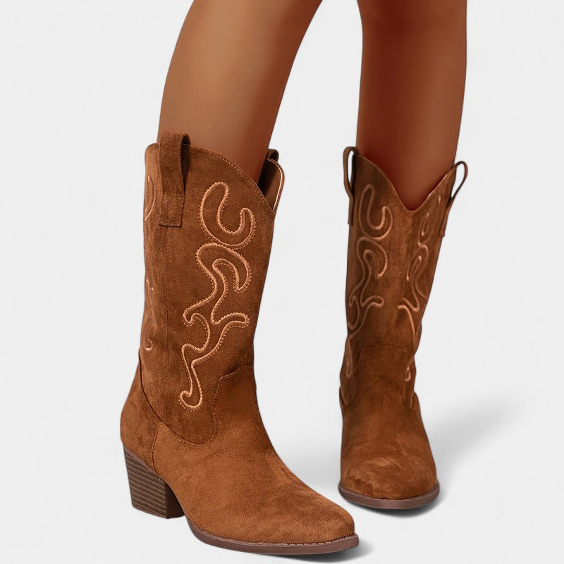 Gleame.-Schoenen-Gleame Dameslaarzen - Cowboylaarzen met chunky hak en stijlvolle details