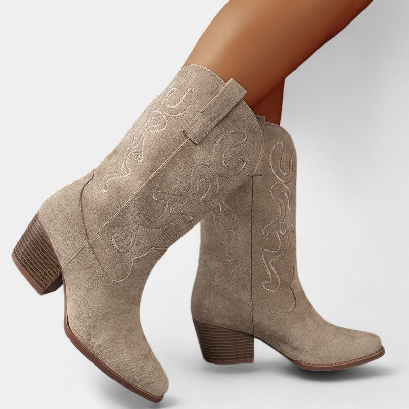 Gleame.-Schoenen-Gleame Dameslaarzen - Cowboylaarzen met chunky hak en stijlvolle details