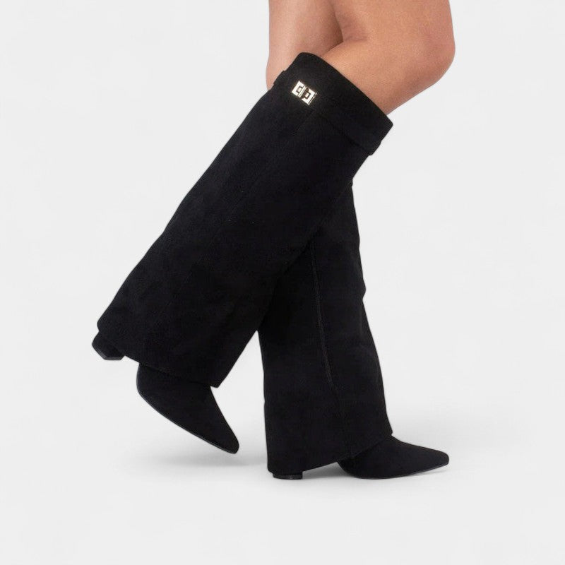 Gleame.-Schoenen-Gleame Dameslaarzen - Kniehoge laarzen met omslagdetail