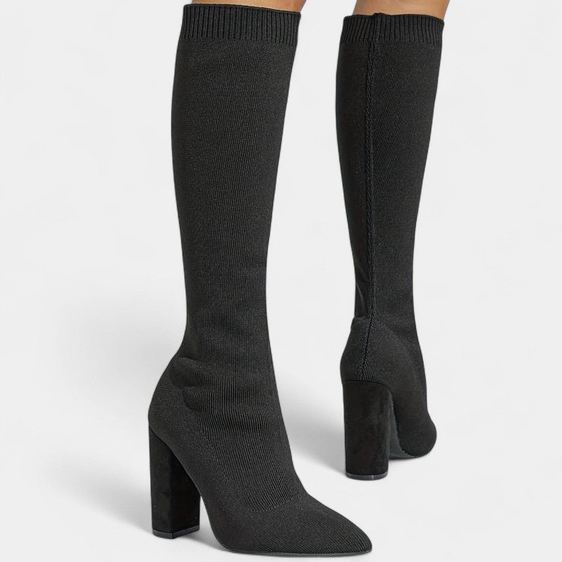 Gleame.-Schoenen-Gleame Dameslaarzen - Kniehoge laarzen met stretch en blokhak