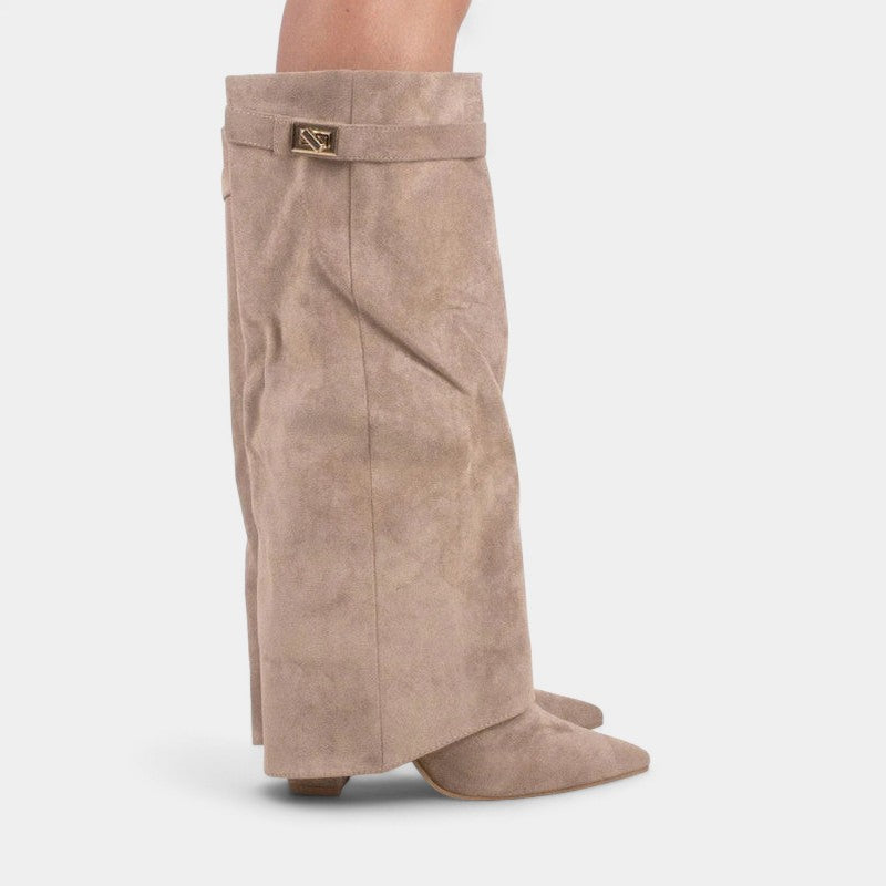 Gleame.-Schoenen-Gleame Dameslaarzen - Kniehoge laarzen met omslagdetail