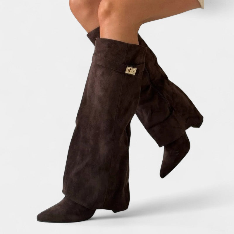 Gleame.-Schoenen-Gleame Dameslaarzen - Kniehoge laarzen met omslagdetail