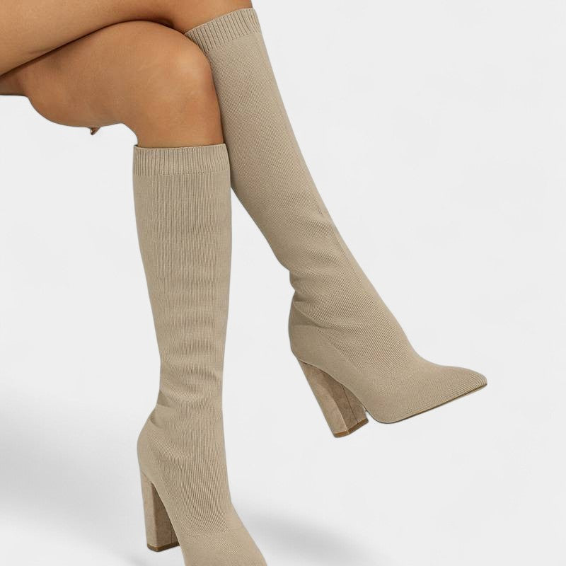 Gleame.-Schoenen-Gleame Dameslaarzen - Kniehoge laarzen met stretch en blokhak