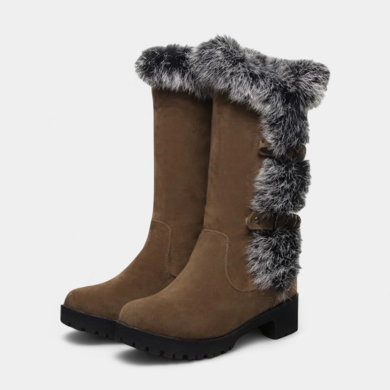 Gleame.-Schoenen-Gleame Dameslaarzen - Kniehoge laarzen met imitatiebont en gespsluiting