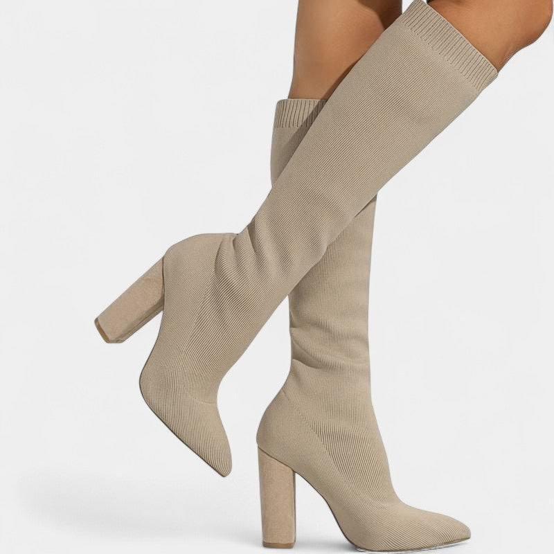 Gleame.-Schoenen-Gleame Dameslaarzen - Kniehoge laarzen met stretch en blokhak