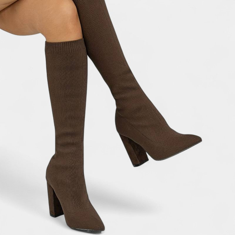 Gleame.-Schoenen-Gleame Dameslaarzen - Kniehoge laarzen met stretch en blokhak