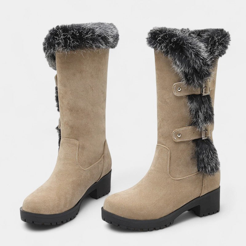 Gleame.-Schoenen-Gleame Dameslaarzen - Kniehoge laarzen met imitatiebont en gespsluiting